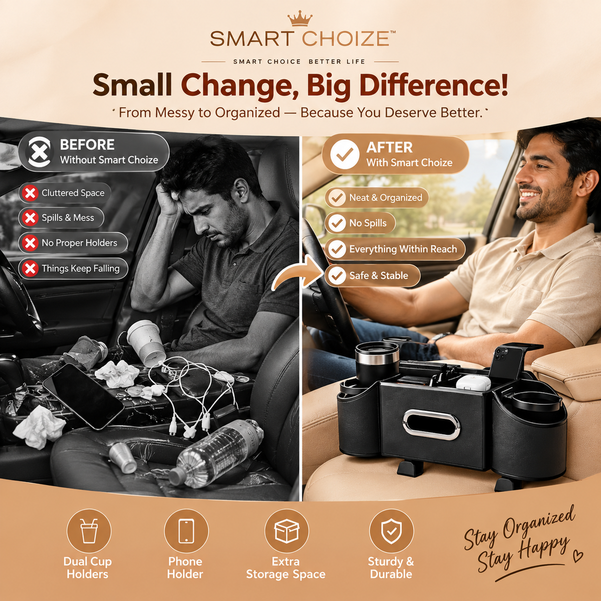 Smart Choize™ –Premium Car Back seat Organizer(Black)