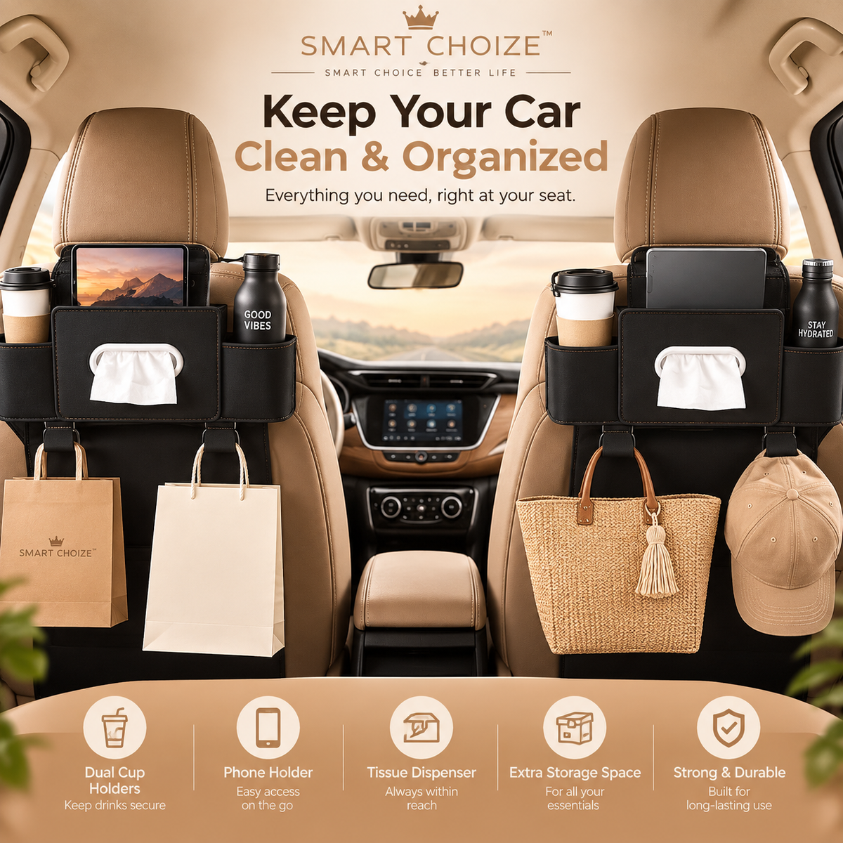 Smart Choize™ –Premium Car Back seat Organizer(Black)