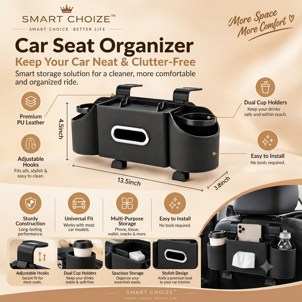 Smart Choize™ –Premium Car Back seat Organizer(Black)